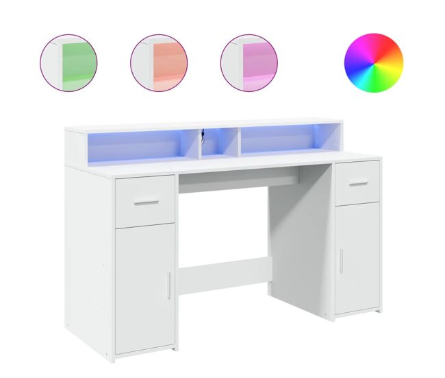 Escritorio - mesa de ordenador con luz led madera ingeniería blanco 140x55x91 cm