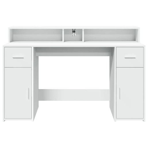 Secretária - Escrivaninha de computador c luzes LED 140x55x91 cm derivados madeira branco