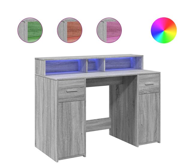 Escritorio - mesa de ordenador con led madera ingeniería gris sonoma 120x55x91 cm