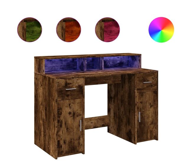 Escritorio - mesa de ordenador con led madera ingeniería roble ahumado 120x55x91 cm