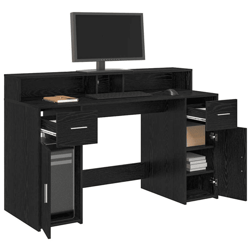 Secretária Escrivaninha de computador - Carvalho preto 140 x 55 x 91 cm Madeira processada