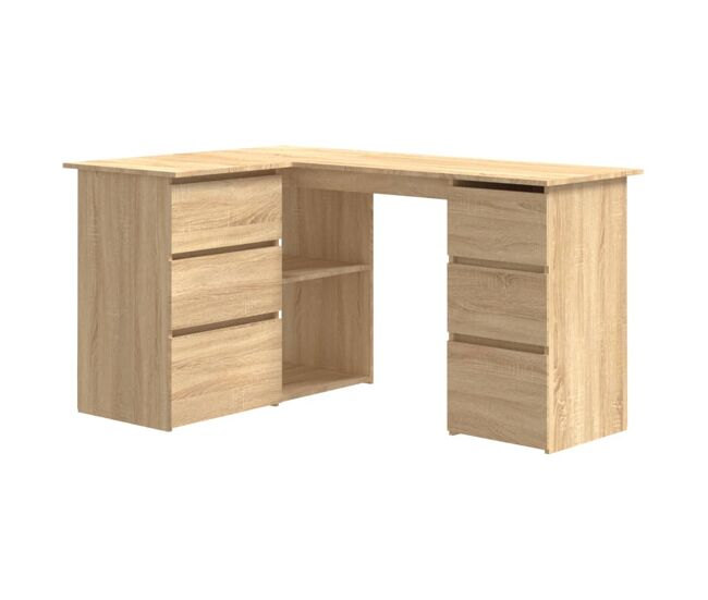 Escritorio - mesa de ordenador de esquina contrachapada color roble 145x100x76cm