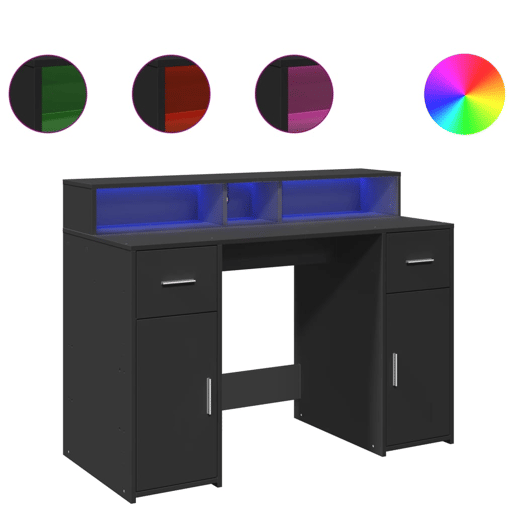 Secretária - Escrivaninha de computador c luzes LED 120x55x91 cm derivados de madeira preto