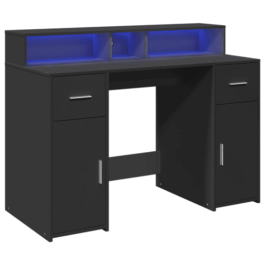 Secretária - Escrivaninha de computador c luzes LED 120x55x91 cm derivados de madeira preto