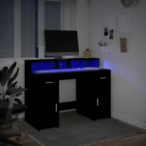Secretária - Escrivaninha de computador c luzes LED 120x55x91 cm derivados de madeira preto