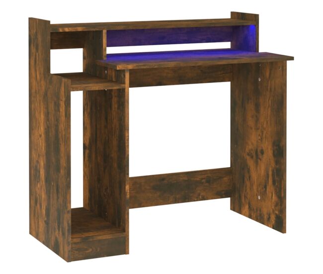 Escritorio - mesa de ordenador con led madera ingeniería roble ahumado 97x45x90 cm