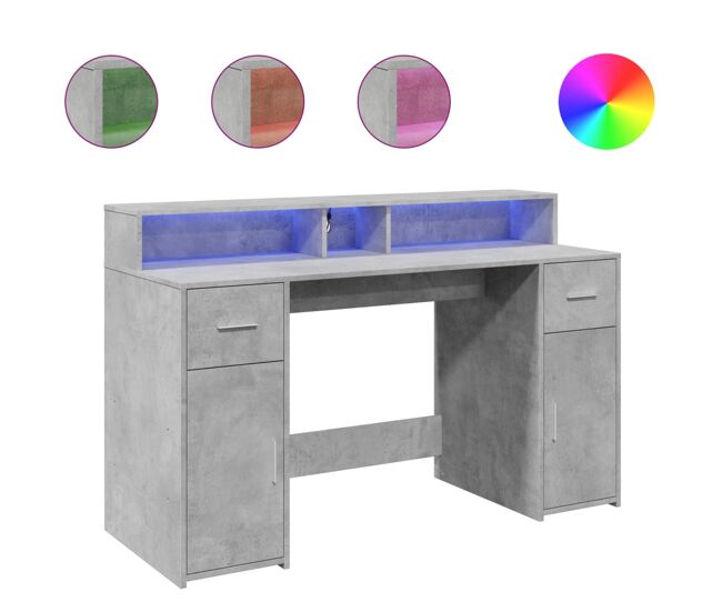 Escritorio - mesa de ordenador con led madera ingeniería gris hormigón 140x55x91 cm