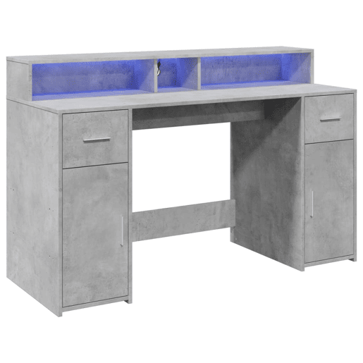 Secretária - Escrivaninha de computador luzes LED 140x55x91 cm deriv. madeira cinza cimento