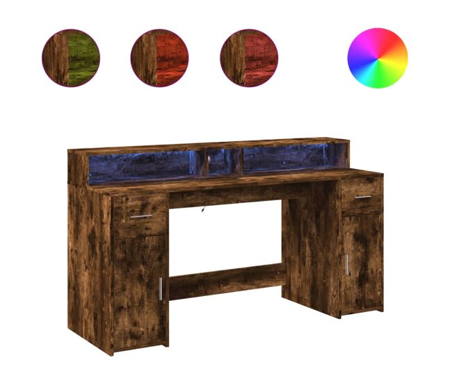 Escritorio - mesa de ordenador con led madera ingeniería roble ahumado 160x55x91 cm