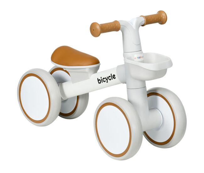 Aiyaplay bicicleta sin pedales para niños de 12-36 meses bicicleta de equilibrio con asiento ajustable cesta y 4 ruedas silenciosas carga 20 kg 56x27x39 cm blanco y marrón