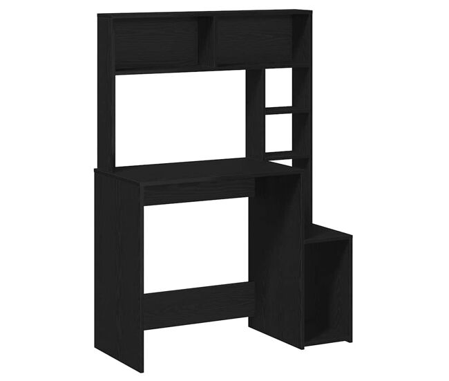 Escritorio - mesa de ordenador con estantes madera contrachapada negro 100x45x140cm