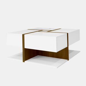 Mesa de centro quadrada branca brilhante com 4 gavetas e design geométrico 78x78x34,8 cm THURLUNS