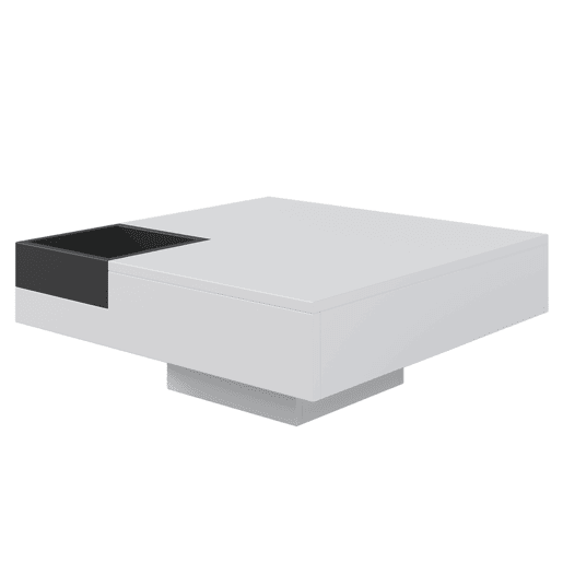 Mesa de centro quadrada branca brilhante e preta bicolor com iluminação LED e caixa de arrumação removível CROKS WHITE Mesa de centro quadrada branca brilhante e preta bicolor com iluminação LED e caixa de arrumação removível CROKS WHITE