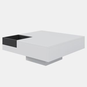 Mesa de centro quadrada branca brilhante e preta bicolor com iluminação LED e caixa de arrumação removível CROKS WHITE