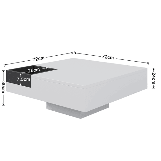 Mesa de centro quadrada branca brilhante e preta bicolor com iluminação LED e caixa de arrumação removível CROKS WHITE Mesa de centro quadrada branca brilhante e preta bicolor com iluminação LED e caixa de arrumação removível CROKS WHITE