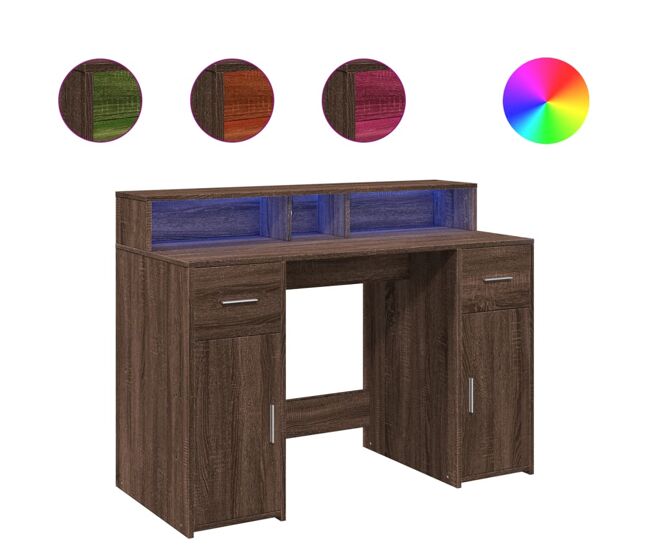 Escritorio - mesa de ordenador con led madera ingeniería marrón roble 120x55x91 cm