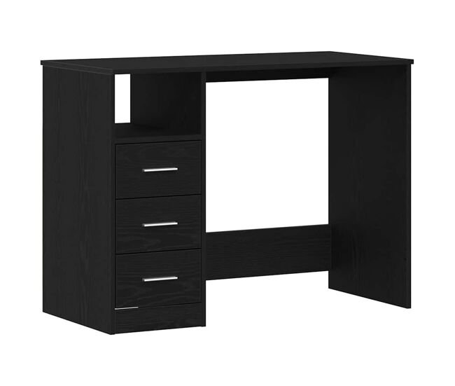 Escritorio - mesa de ordenador con cajones contrachapada roble negro 102x50x76 cm