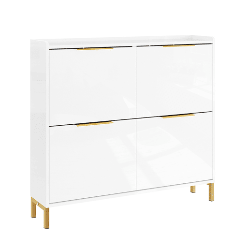 SoBuy Sapateira - Ultrafina, Profundidade 19 cm, Branco Brilhante e Dourado, Anti-tombamento, 100x19x90 cm, FSR206-GW