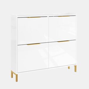 SoBuy Sapateira - Ultrafina, Profundidade 19 cm, Branco Brilhante e Dourado, Anti-tombamento, 100x19x90 cm, FSR206-GW