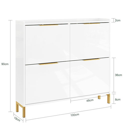 SoBuy Sapateira - Ultrafina, Profundidade 19 cm, Branco Brilhante e Dourado, Anti-tombamento, 100x19x90 cm, FSR206-GW