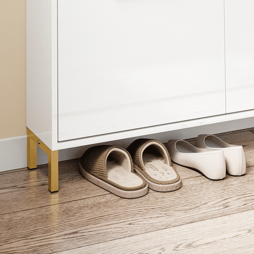 SoBuy Sapateira - Ultrafina, Profundidade 19 cm, Branco Brilhante e Dourado, Anti-tombamento, 100x19x90 cm, FSR206-GW