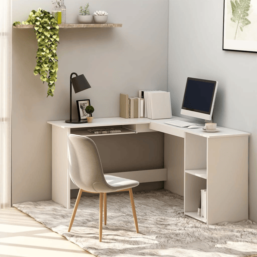Secretária de canto - Mesa de computador forma L 120x140x75 cm contraplacado branco
