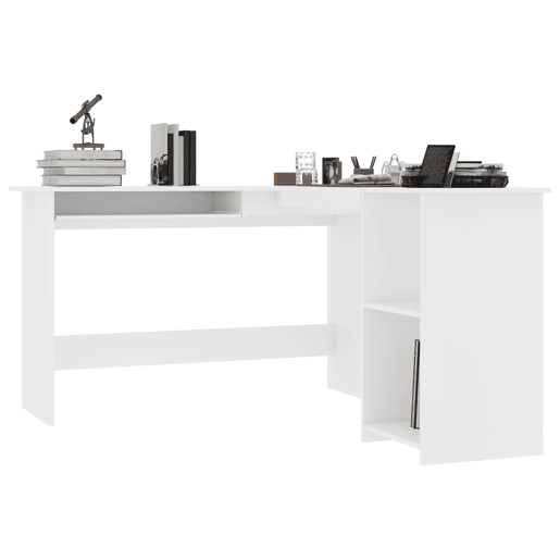 Secretária de canto - Mesa de computador forma L 120x140x75 cm contraplacado branco