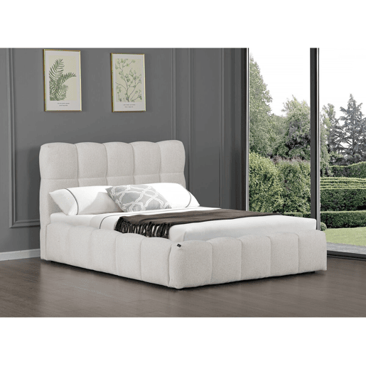 Cama de casal em tecido Davos com arrumação - 160 x 200 cm - Bege Cama de casal em tecido Davos com arrumação - 160 x 200 cm - Bege