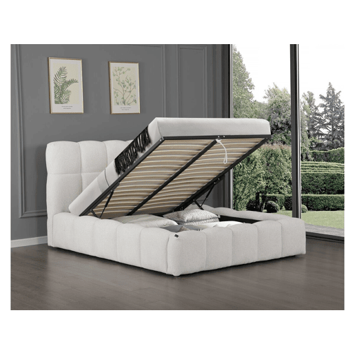 Cama de casal em tecido Davos com arrumação - 160 x 200 cm - Bege Cama de casal em tecido Davos com arrumação - 160 x 200 cm - Bege