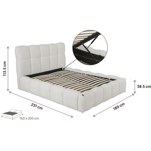 Cama de casal em tecido Davos com arrumação - 160 x 200 cm - Bege Cama de casal em tecido Davos com arrumação - 160 x 200 cm - Bege