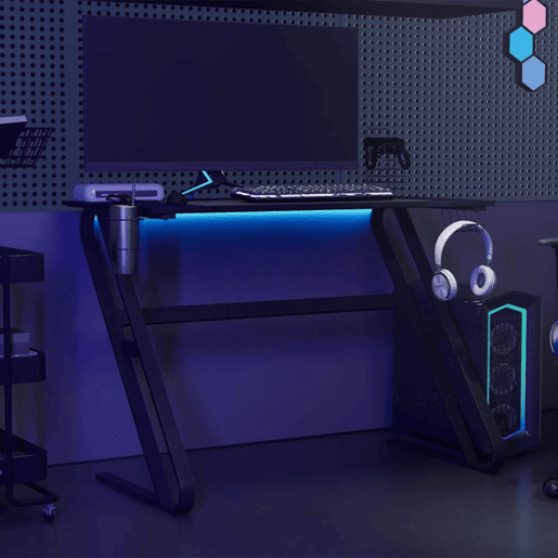 Escrivaninha de computador - Mesa Gaming c pernas em forma de ZZ 110x60x75cm preto