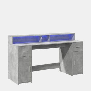 Secretária - Escrivaninha de computador luzes LED 160x55x91 cm deriv. madeira cinza cimento