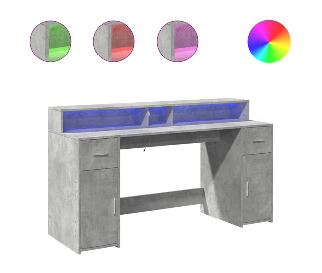 Escritorio - mesa de ordenador con led madera ingeniería gris hormigón 160x55x91 cm