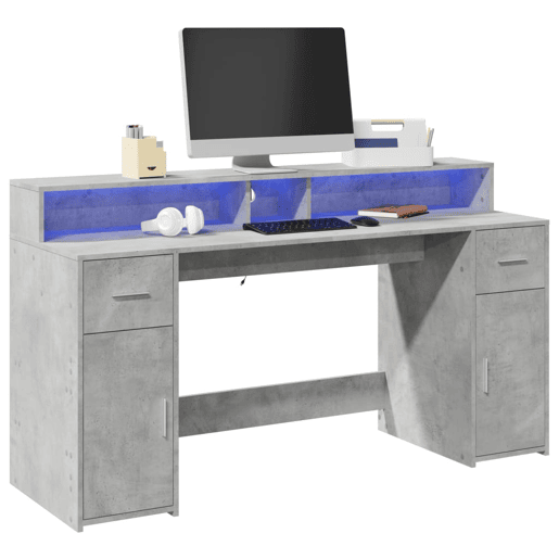 Secretária - Escrivaninha de computador luzes LED 160x55x91 cm deriv. madeira cinza cimento