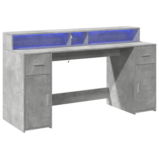 Secretária - Escrivaninha de computador luzes LED 160x55x91 cm deriv. madeira cinza cimento