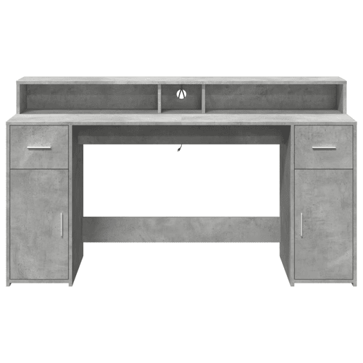Secretária - Escrivaninha de computador luzes LED 160x55x91 cm deriv. madeira cinza cimento