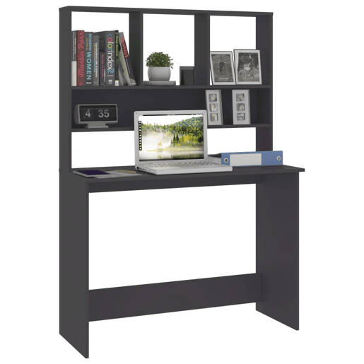 Secretária - Escrivaninha de computador com prateleiras 110x45x157 cm contraplacado cinzento