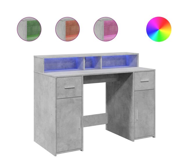 Escritorio - mesa de ordenador con led madera ingeniería gris hormigón 120x55x91 cm