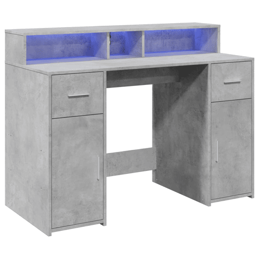 Secretária - Escrivaninha de computador luzes LED 120x55x91 cm deriv. madeira cinza cimento