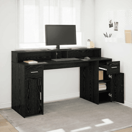 Secretária Escrivaninha de computador - Carvalho preto 160 x 55 x 91 cm Madeira processada