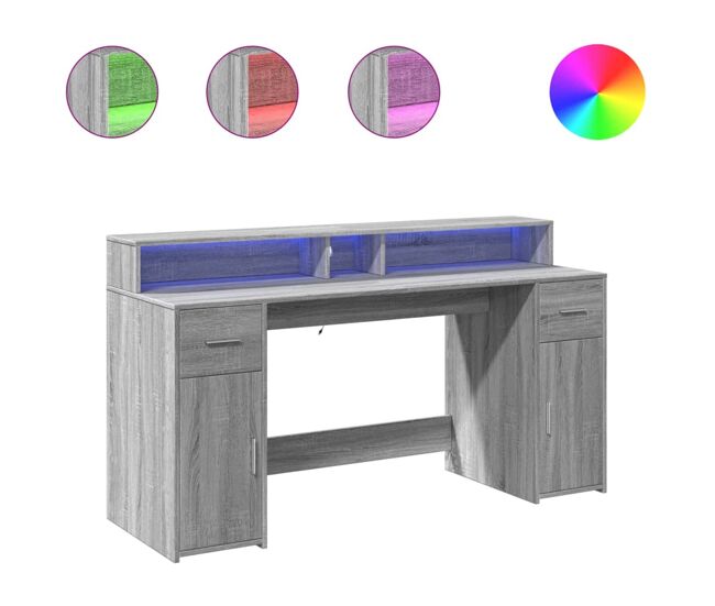 Escritorio - mesa de ordenador con led madera ingeniería gris sonoma 160x55x91 cm