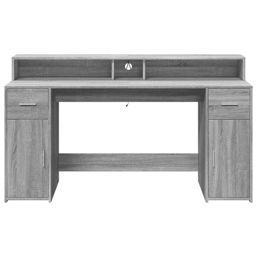 Secretária - Escrivaninha de computador luzes LED 160x55x91cm deriv. madeira cinzento sonoma