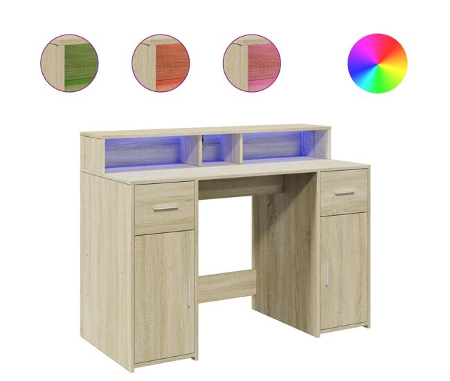 Escritorio - mesa de ordenador con led madera ingeniería roble sonoma 120x55x91 cm