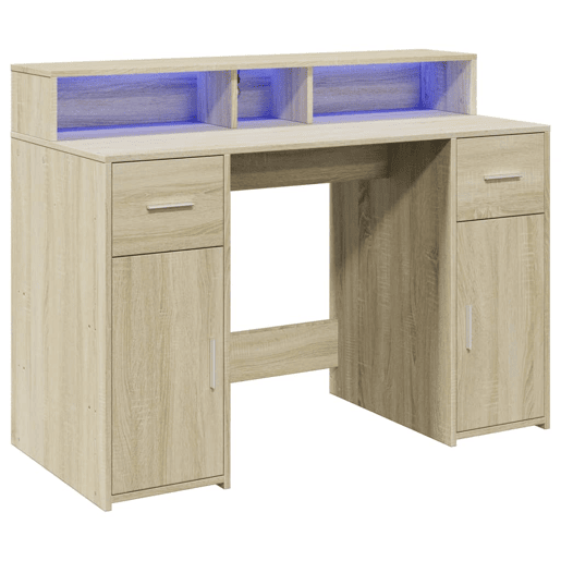 Secretária - Escrivaninha de computador luzes LED 120x55x91cm deriv. madeira carvalho sonoma