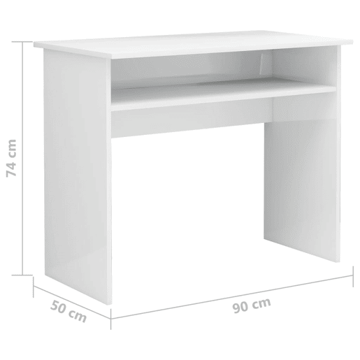 Secretária Escrivaninha de computador - 90x50x74 cm derivados de madeira branco brilhante