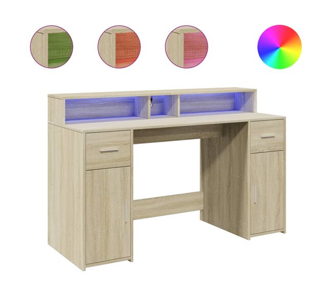 Escritorio - mesa de ordenador con led madera ingeniería roble sonoma 140x55x91 cm