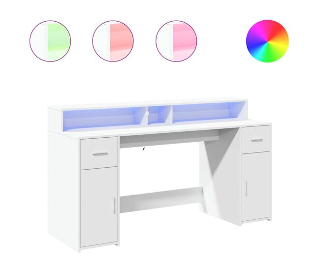 Escritorio - mesa de ordenador con luz led madera ingeniería blanco 160x55x91 cm
