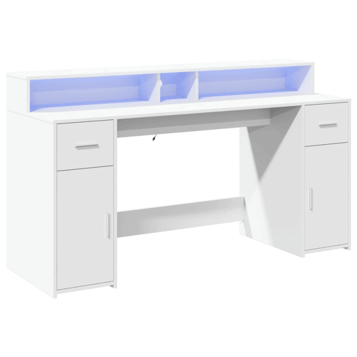 Secretária - Escrivaninha de computador c luzes LED 140x55x91cm derivados de madeira branco