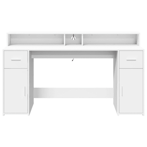 Secretária - Escrivaninha de computador c luzes LED 140x55x91cm derivados de madeira branco