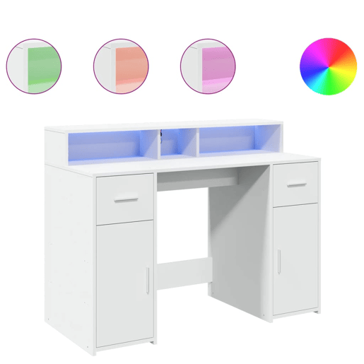 Secretária - Escrivaninha de computador c luzes LED 120x55x91cm derivados de madeira branco